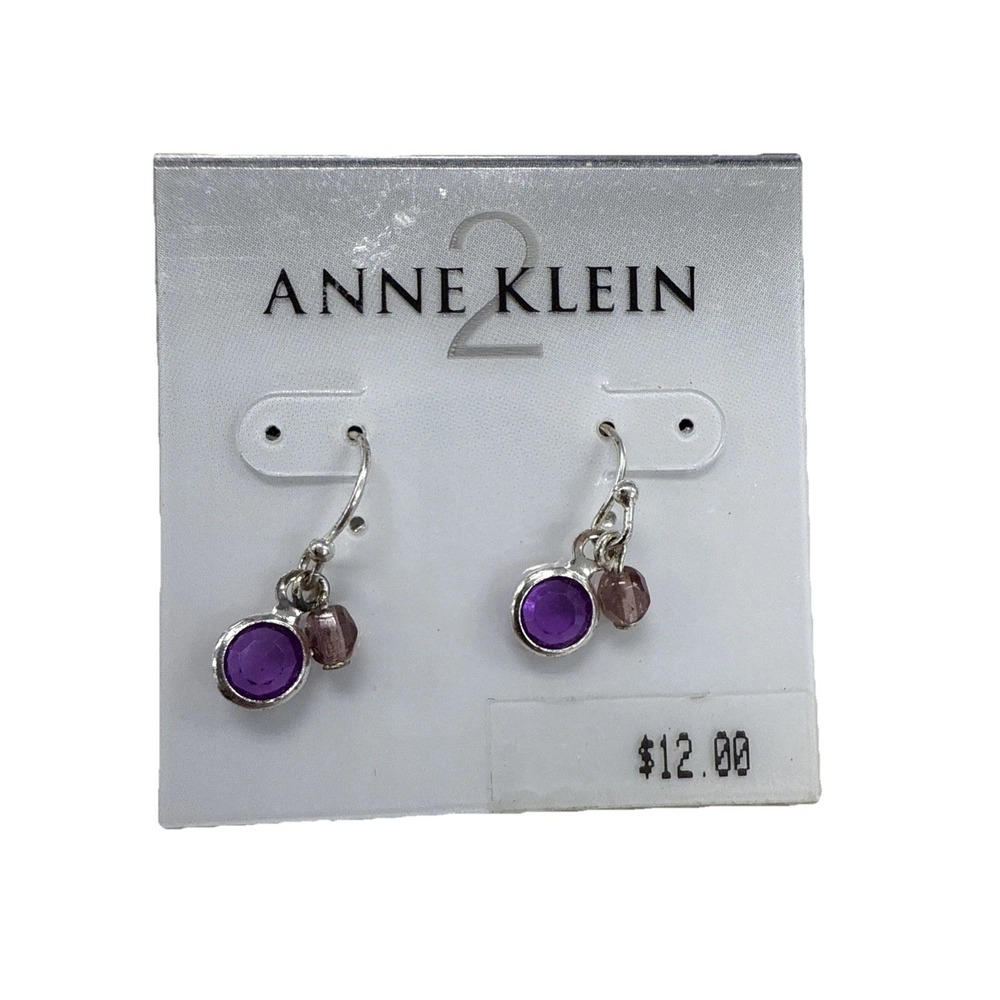 Anne Klein 2 Earrings hugging ‎ crystals Hoop New Purple E1-17